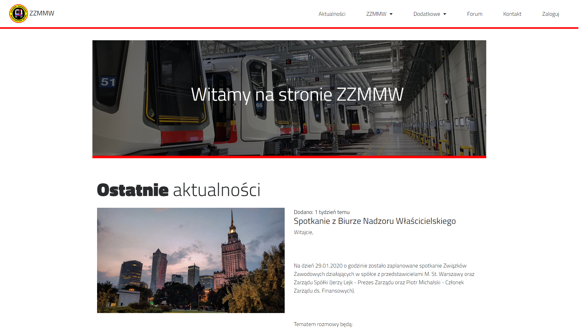 Warsaw Tube Drivers Trade Union website